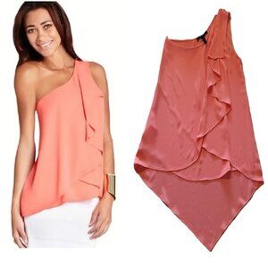 BCBGMaxAzria-Women's 'Lana' One Shoulder Draped Chiffon Blouse-Size XXS Ambrosia